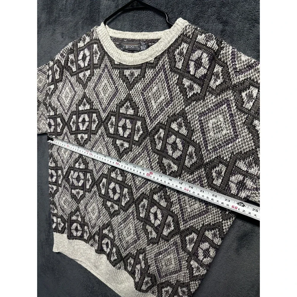 Vintage Sweater Men's XL White 3D Woven Geometric Cosby Chunky Knit JT Beckett